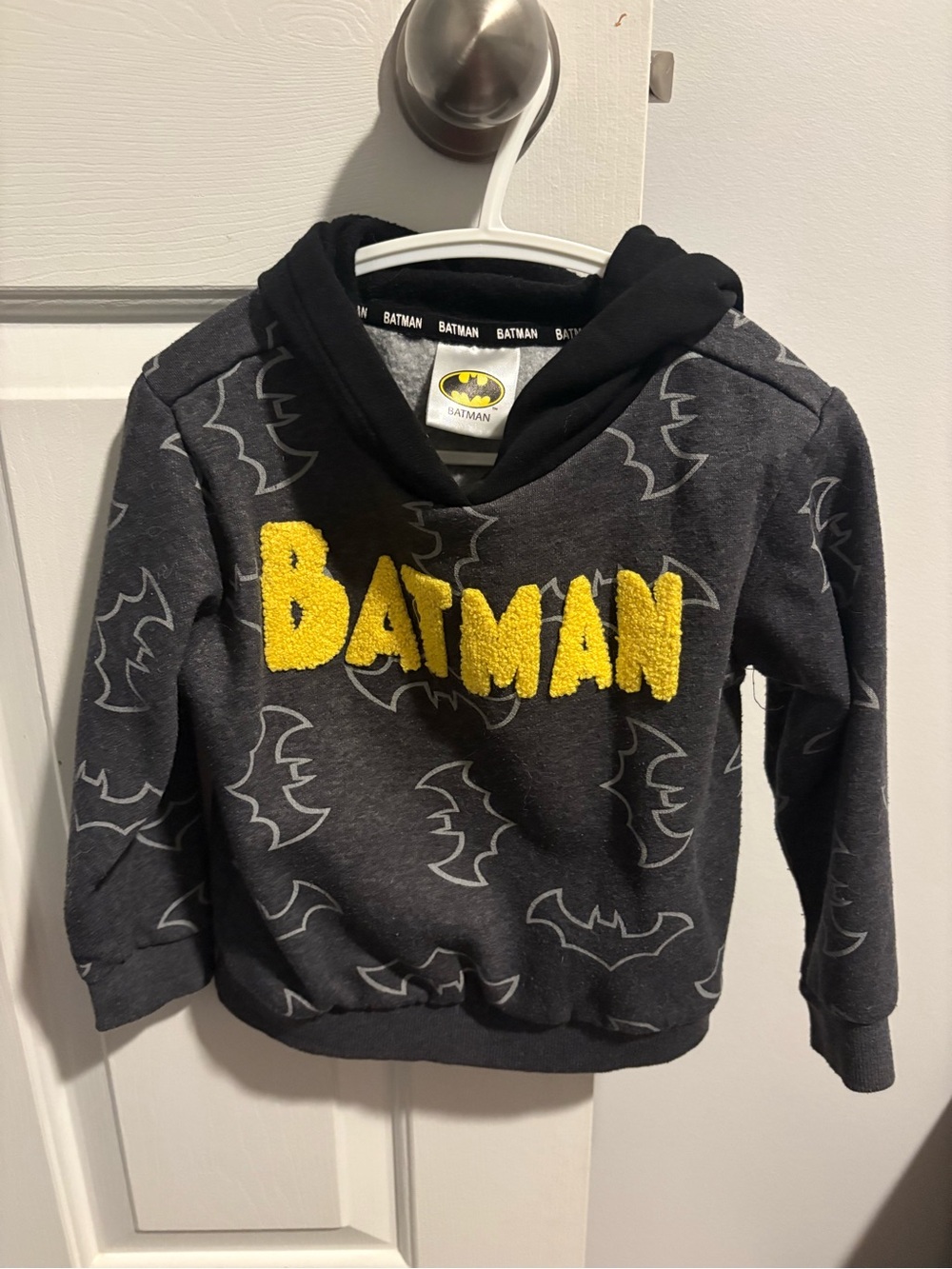 Batman Kids Dark Gray Hoodie with Yellow Chenille Logo